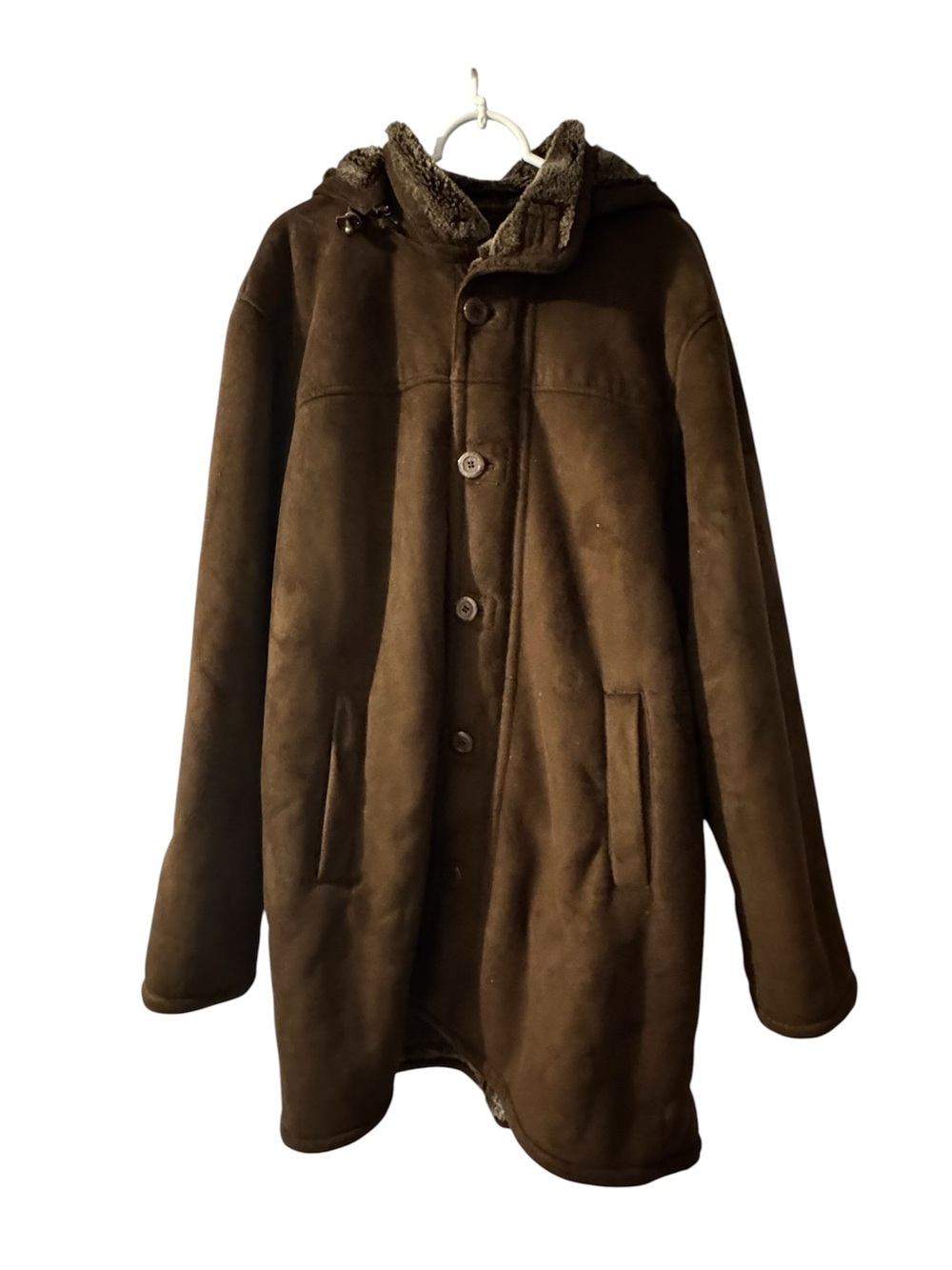 Sergio Benini Jacket Mens XL Brown Faux Suede Sherpa Lined Full Zip Winter Coat